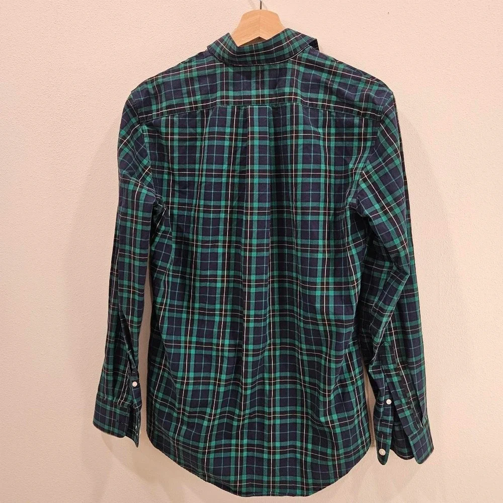 Lands'End No IronTwill long-sleeve button-down shirt green and blue plaid Small